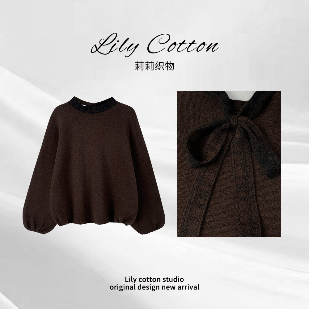 软糯风致 时尚设计飘带灯笼袖减龄绵羊毛百搭显瘦上衣 LL-6201381