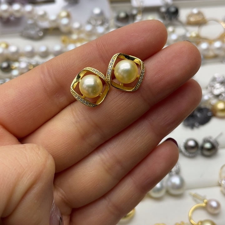 海水珍珠耳饰银S925镶嵌