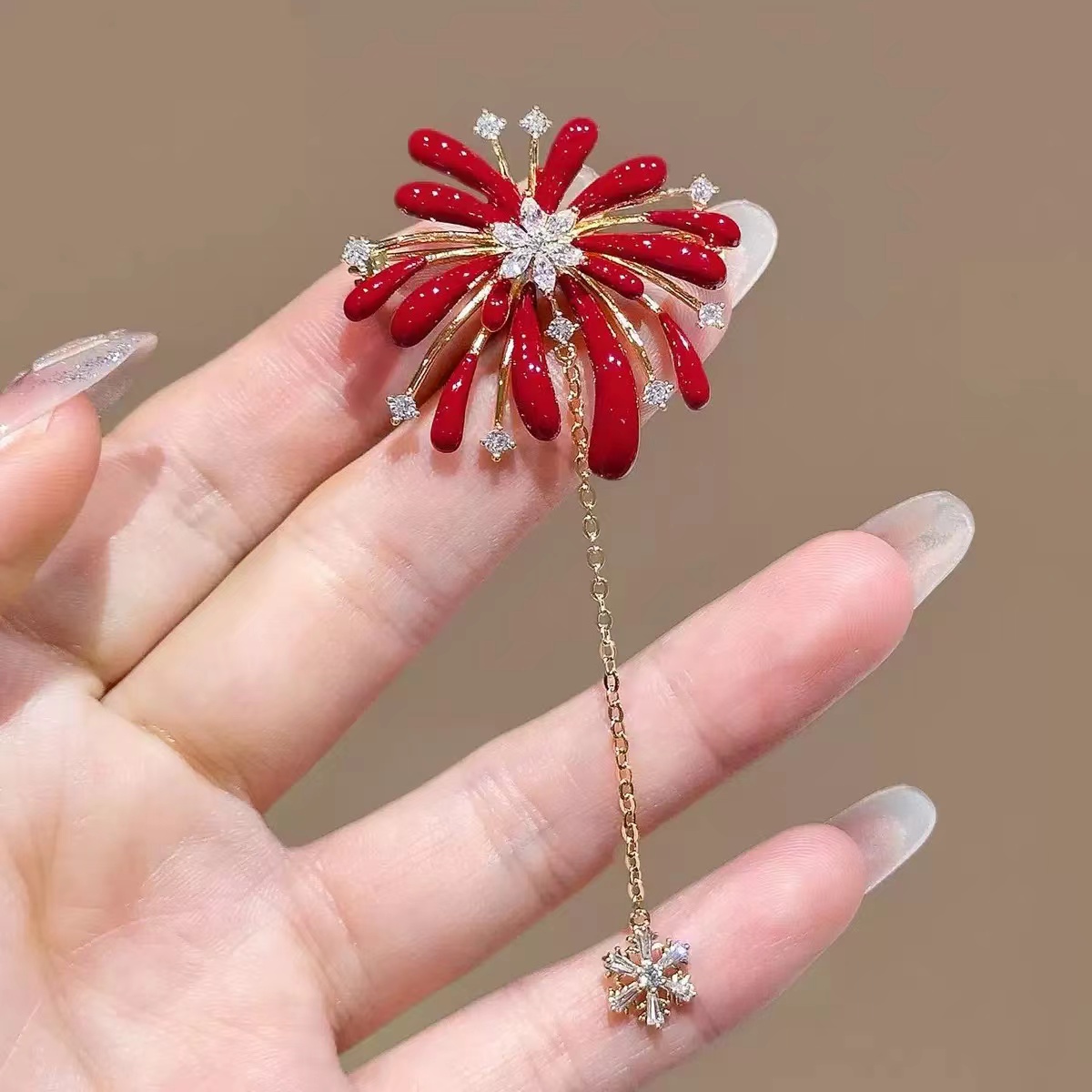 铜合金合成锆石胸针 【红色烟花】胸针超闪精致胸花