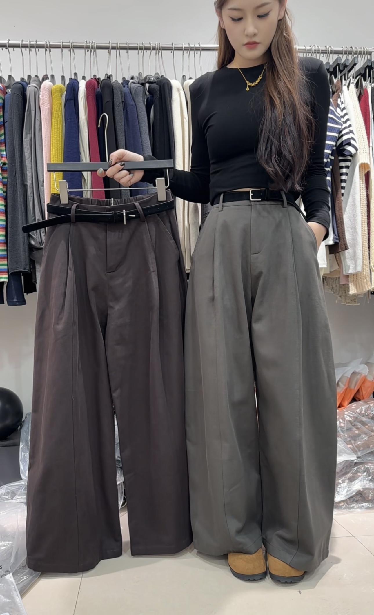 6120ACC家新款秋冬显瘦宽松弯刀气球裤厚款加磨毛百搭阔腿休闲裤