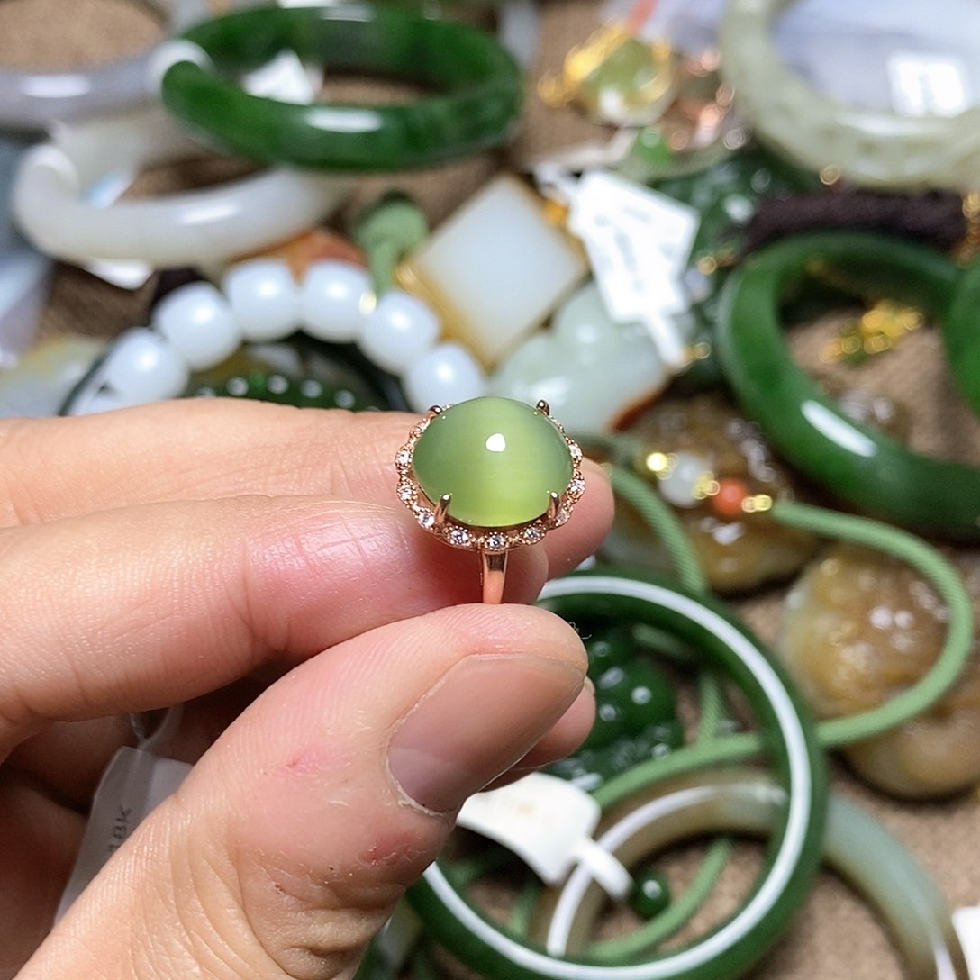 和田玉戒指银S925镶嵌