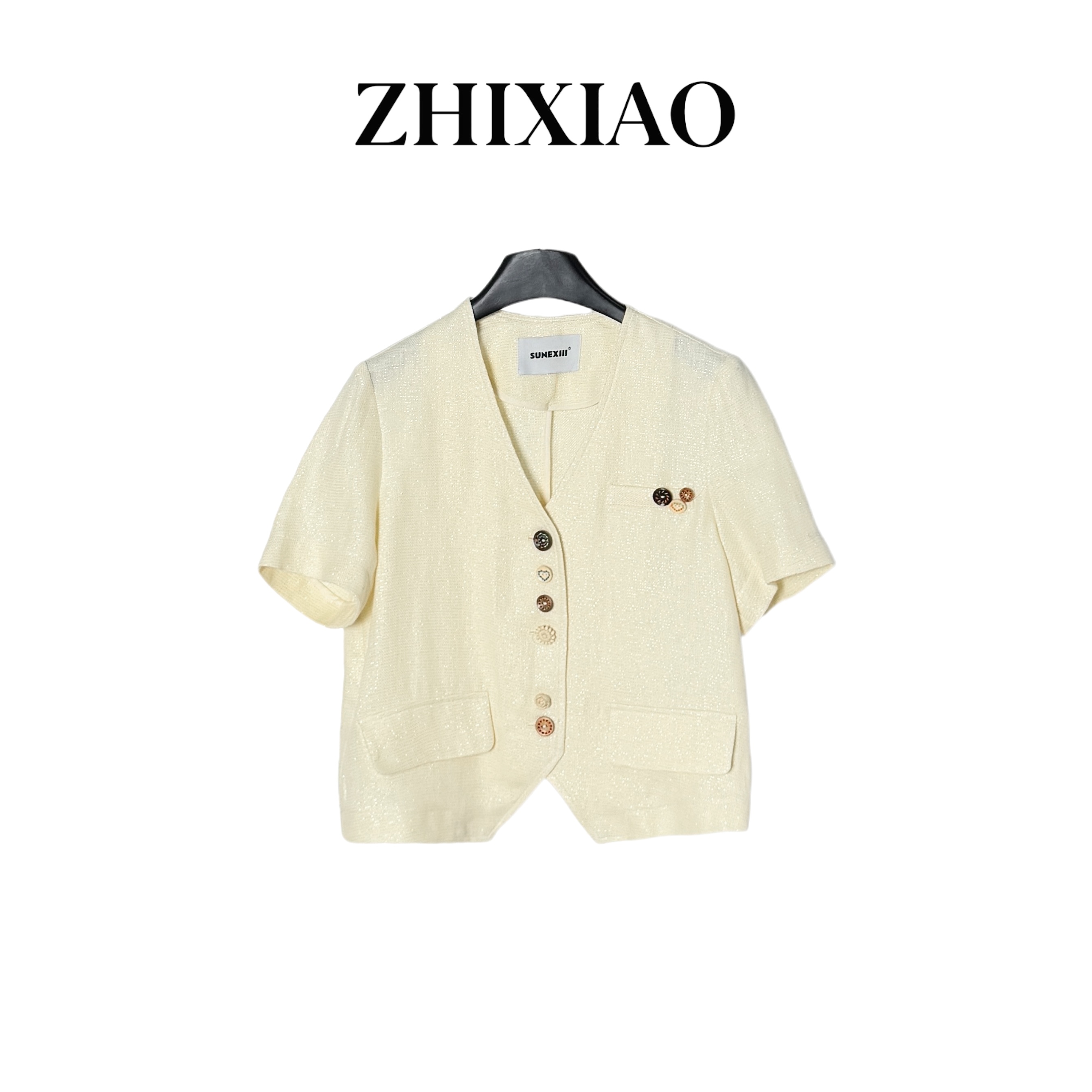 【ZHIXIAO】夏季新款：V领短袖上衣25780