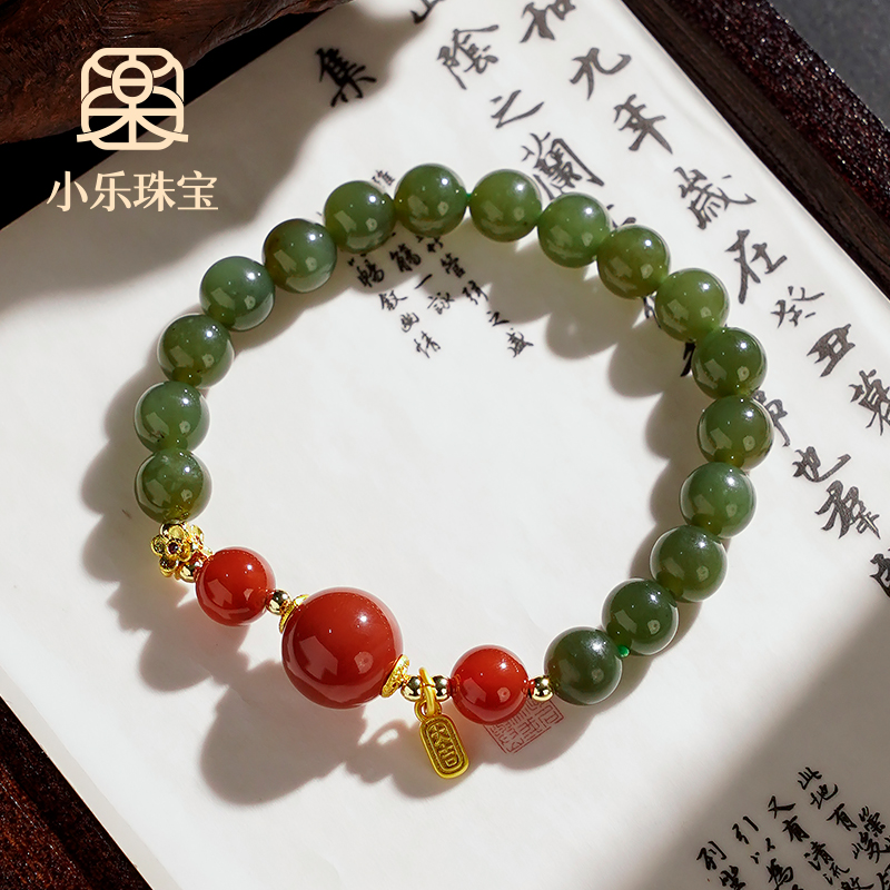 原创简约设计天然和田玉红玛瑙简约设计单圈手链多样性发一-9626