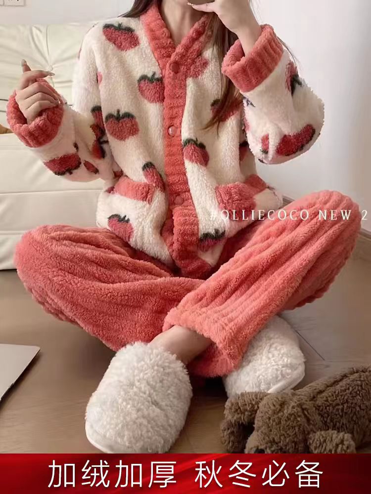 1213#睡衣女冬季珊瑚绒加绒加厚保暖2025新款法兰绒家居服套装