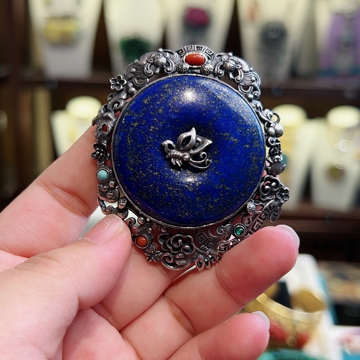 青金石颈饰银S925镶嵌古风