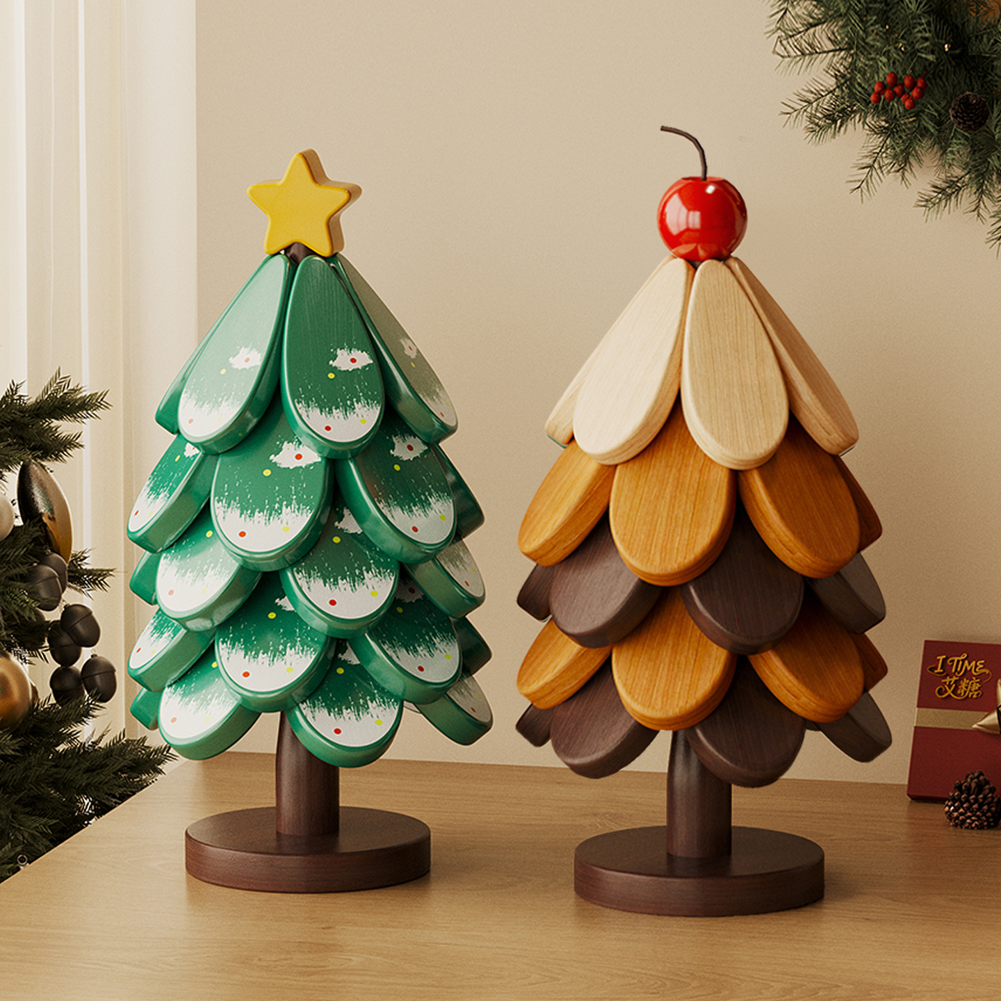 高级感圣诞树隔热垫餐桌摆件创意一棵树实木防烫锅垫圣诞节礼物