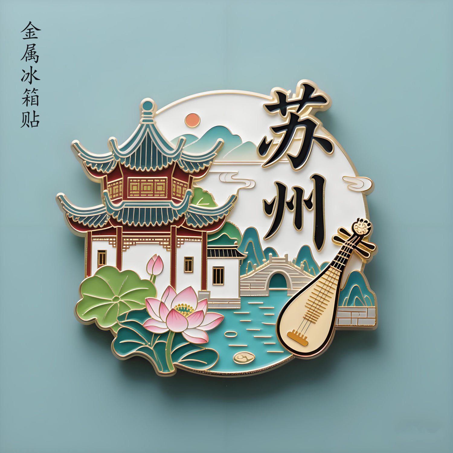江苏苏州园林金属磁吸冰箱贴中国风国潮文创旅游纪念品礼物伴手礼