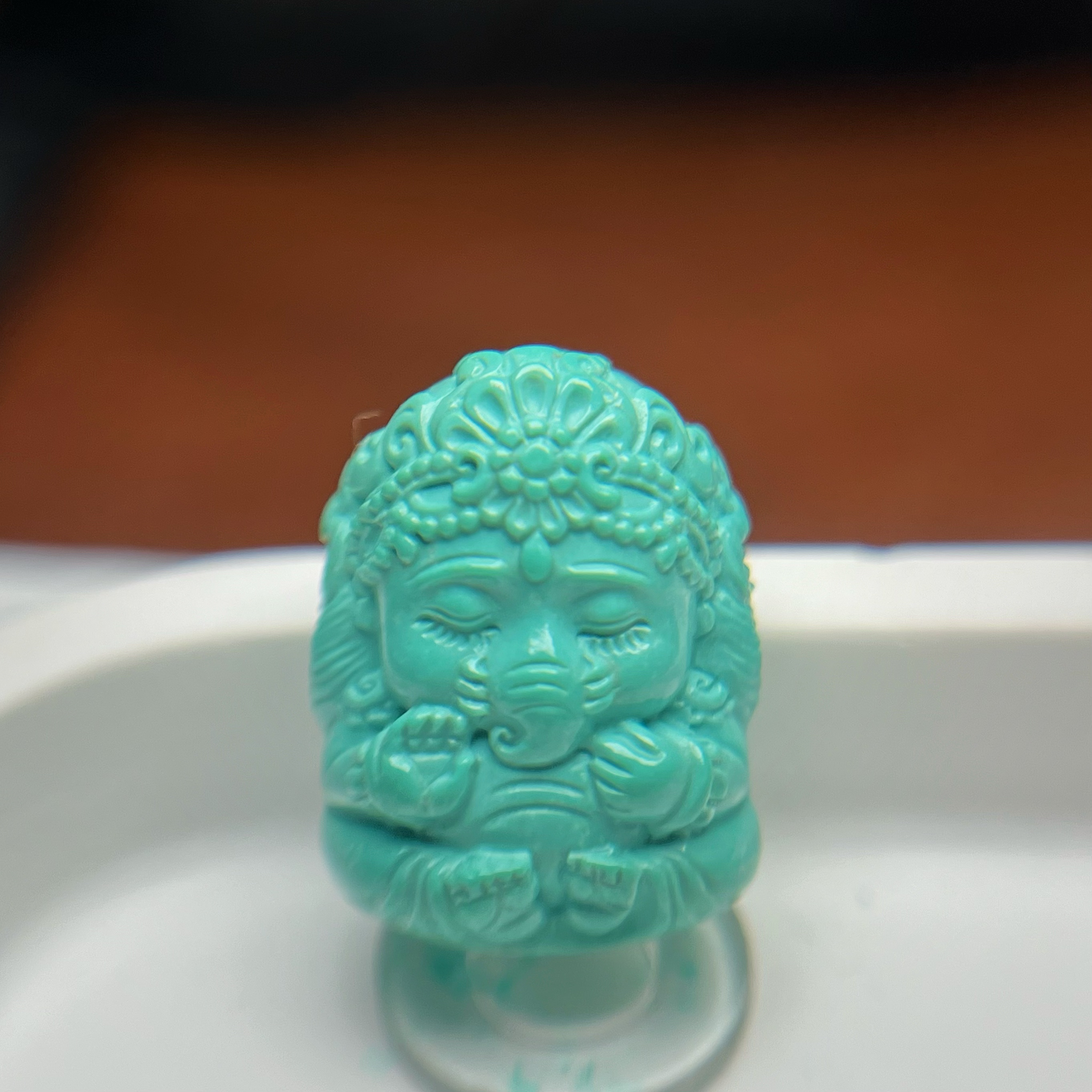 湖北原矿绿松石高瓷玉化料精工雕刻象神宝宝配饰挂件