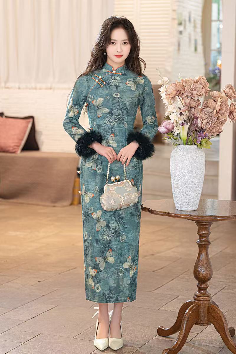 扶苏 新款日常蝴蝶高端修身复古改良加绒加厚秋冬款旗袍