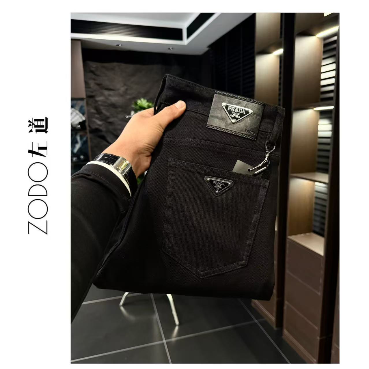 左道｜莱赛尔氨棉混纺中高腰小直脚黑色牛仔裤1032