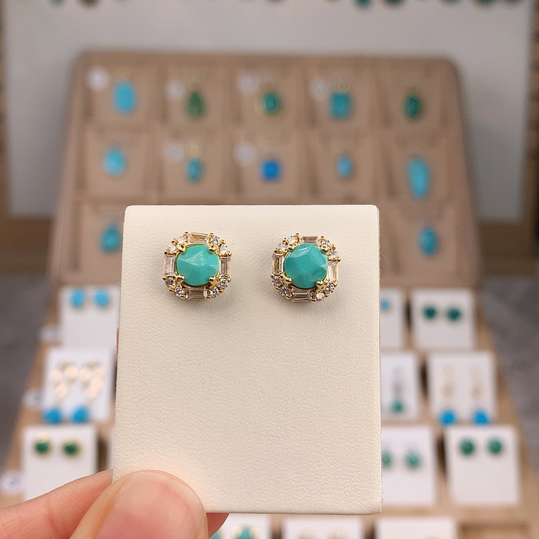 绿松石银S925镶嵌耳饰