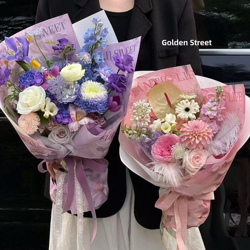 网红新款高颜值3D立体感加厚油画纸鲜花花束包装纸花店花艺资材