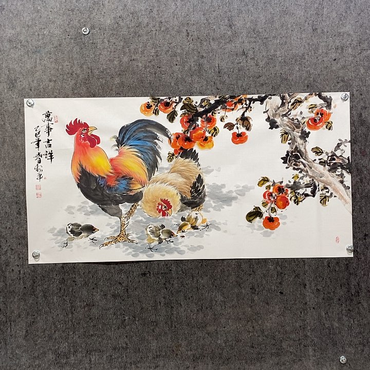 国画牧*人手绘国画五鸡图