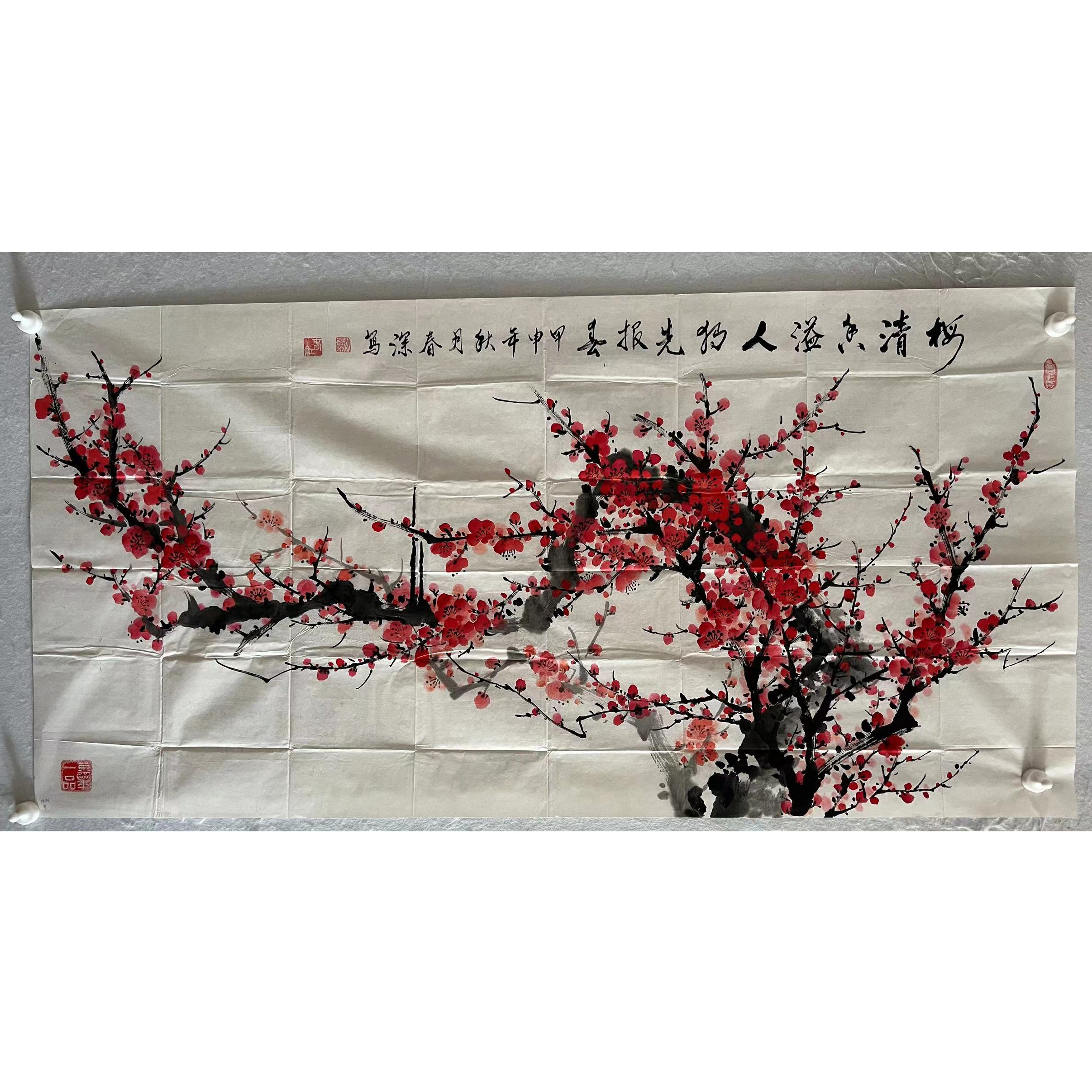 2171  纯手绘花老字画《梅花》中堂  尺寸 137×68