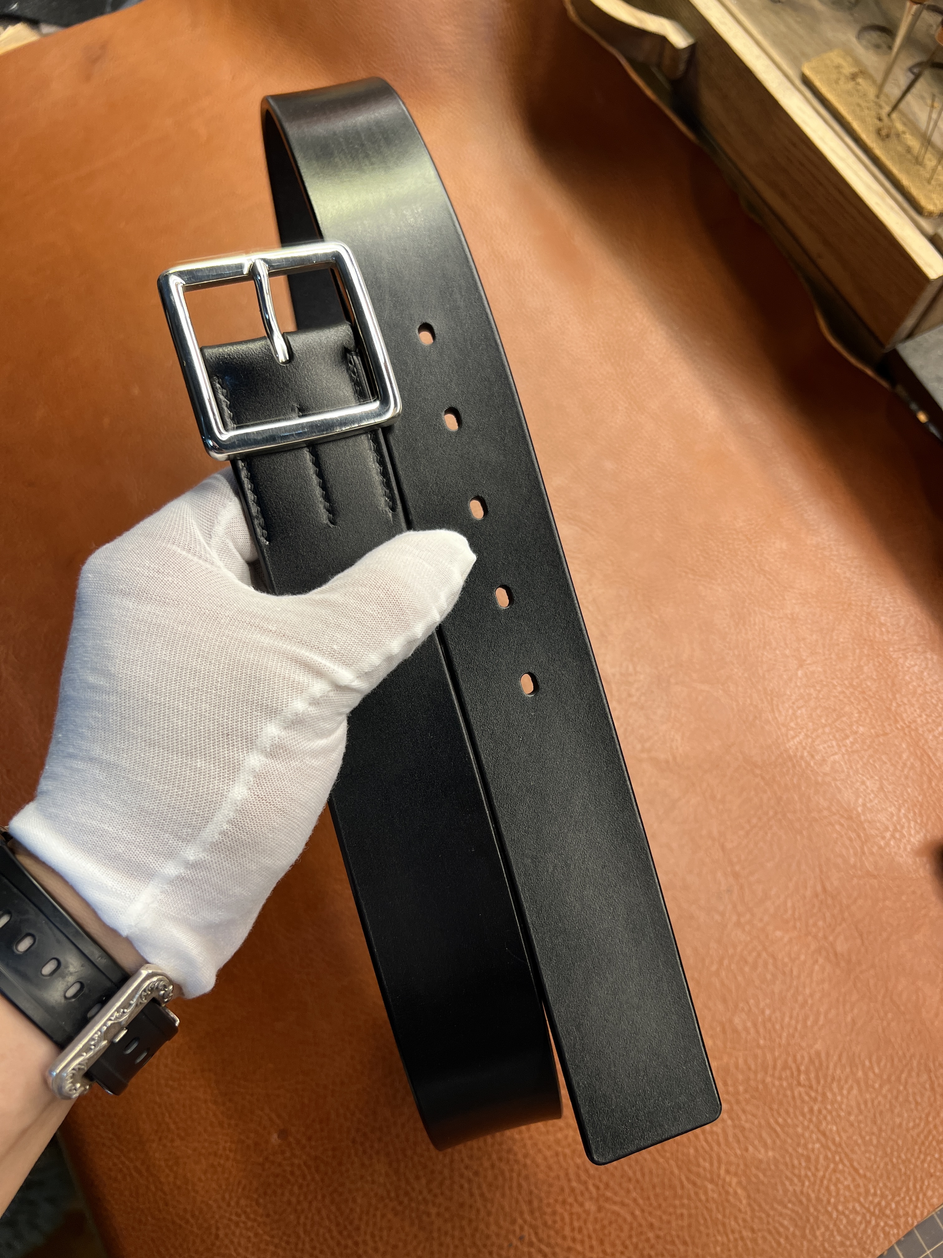 手工不锈钢小贝扣+单层男士经典马缰休闲牛仔头层牛皮真皮腰带