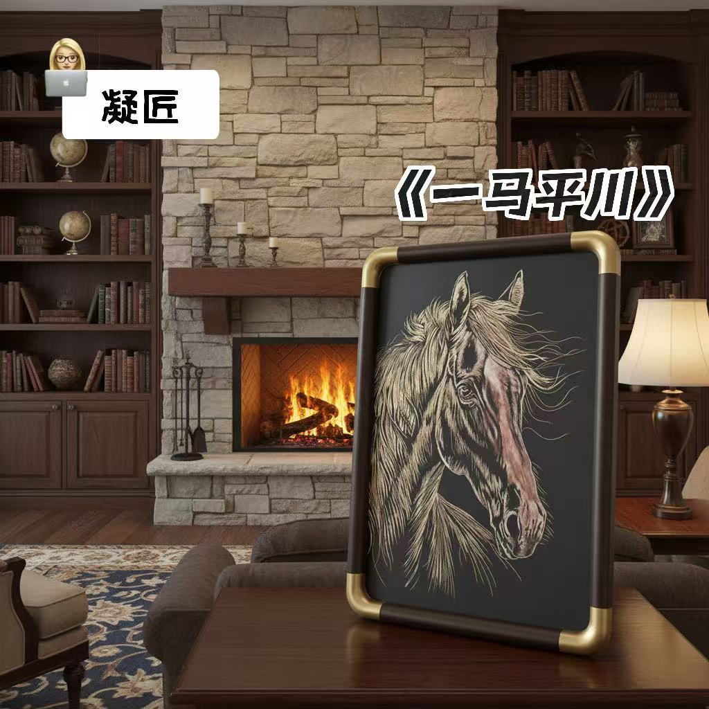 凝匠《一马平川》复古中式木制装饰画书房挂画乔迁送礼佳品