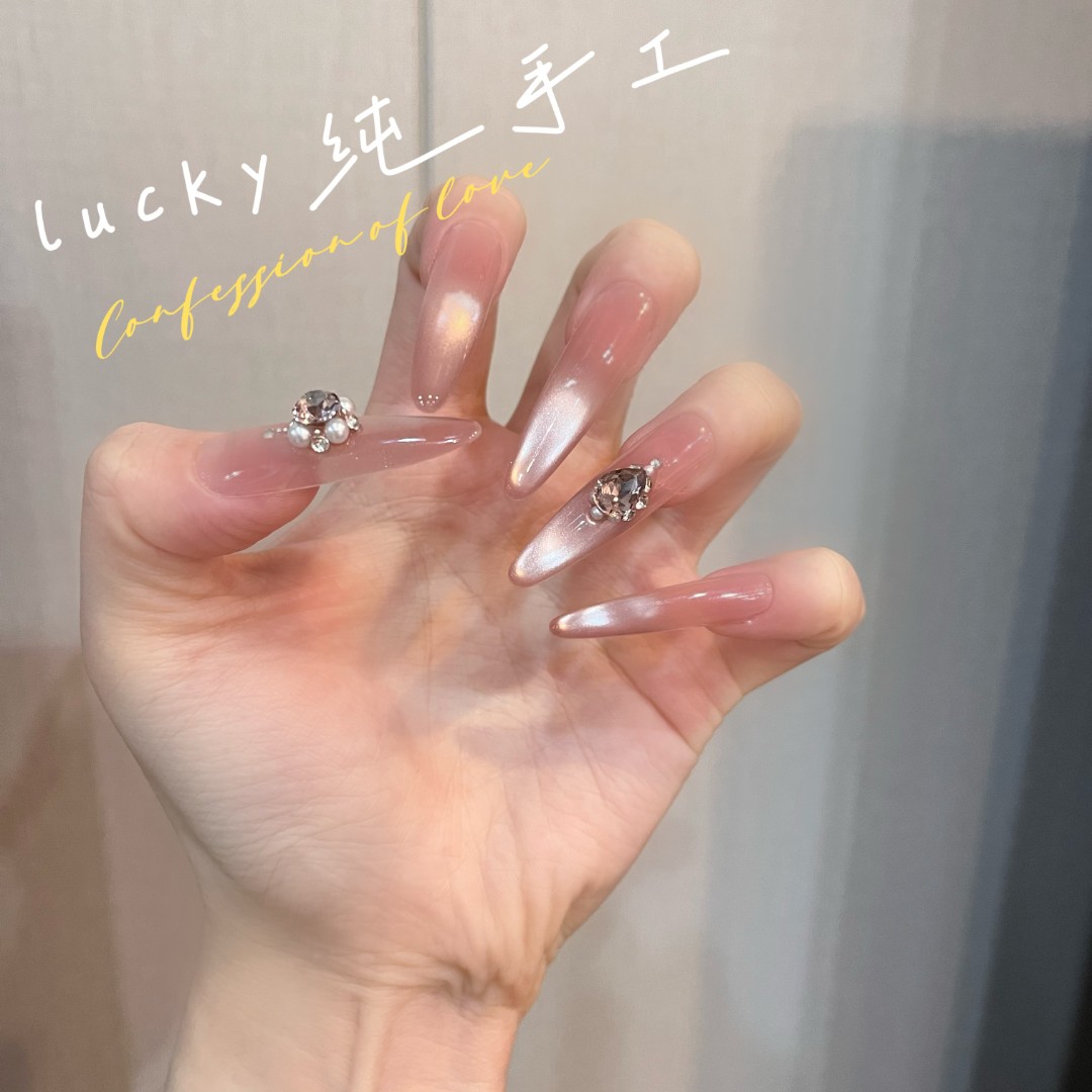 【华尔兹】纯手工裸色闪钻追光猫眼穿戴甲高级感显白美甲贴片