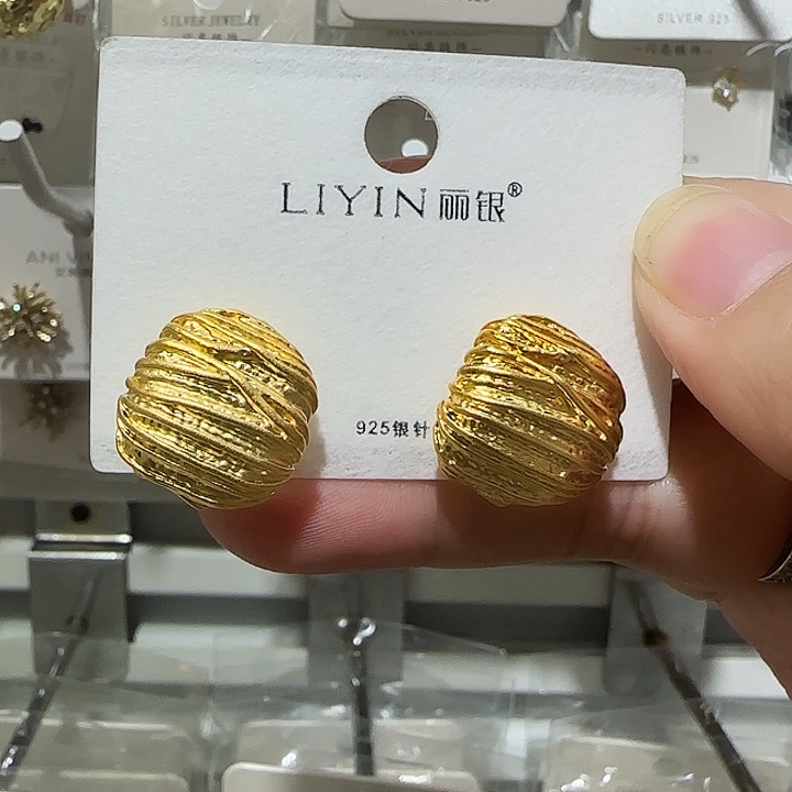 锆石纯铜合金丽银金色耳钉