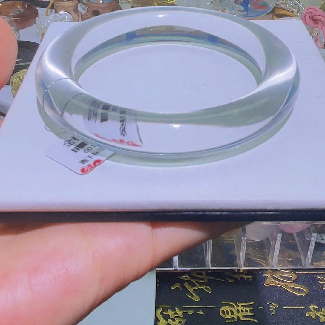 水晶手镯未镶嵌天然白水晶冰透圆条微拉丝矿物福利款56圈