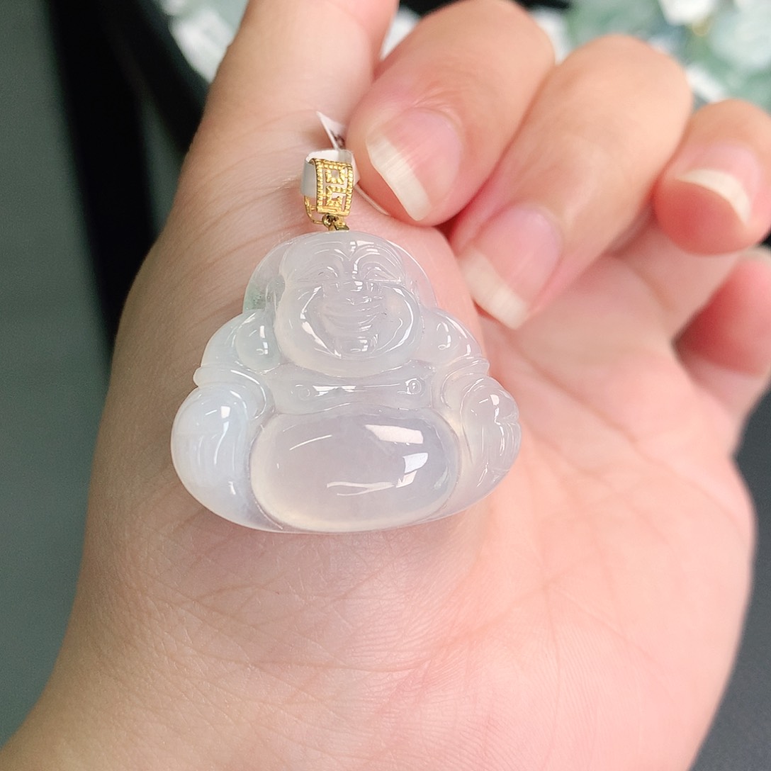 翡翠18K金镶嵌颈饰冰胶佛公27-30-6