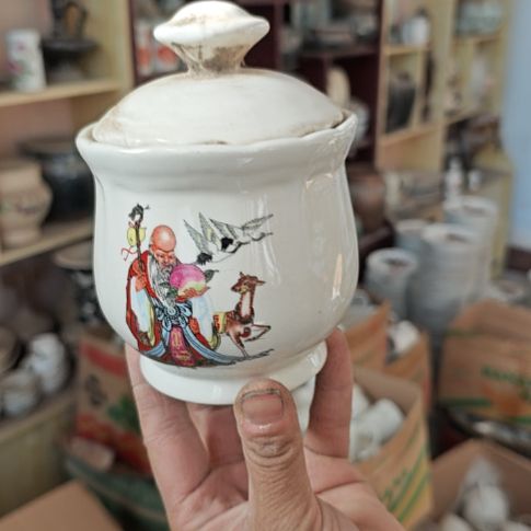 库存微瑕老寿星茶叶罐