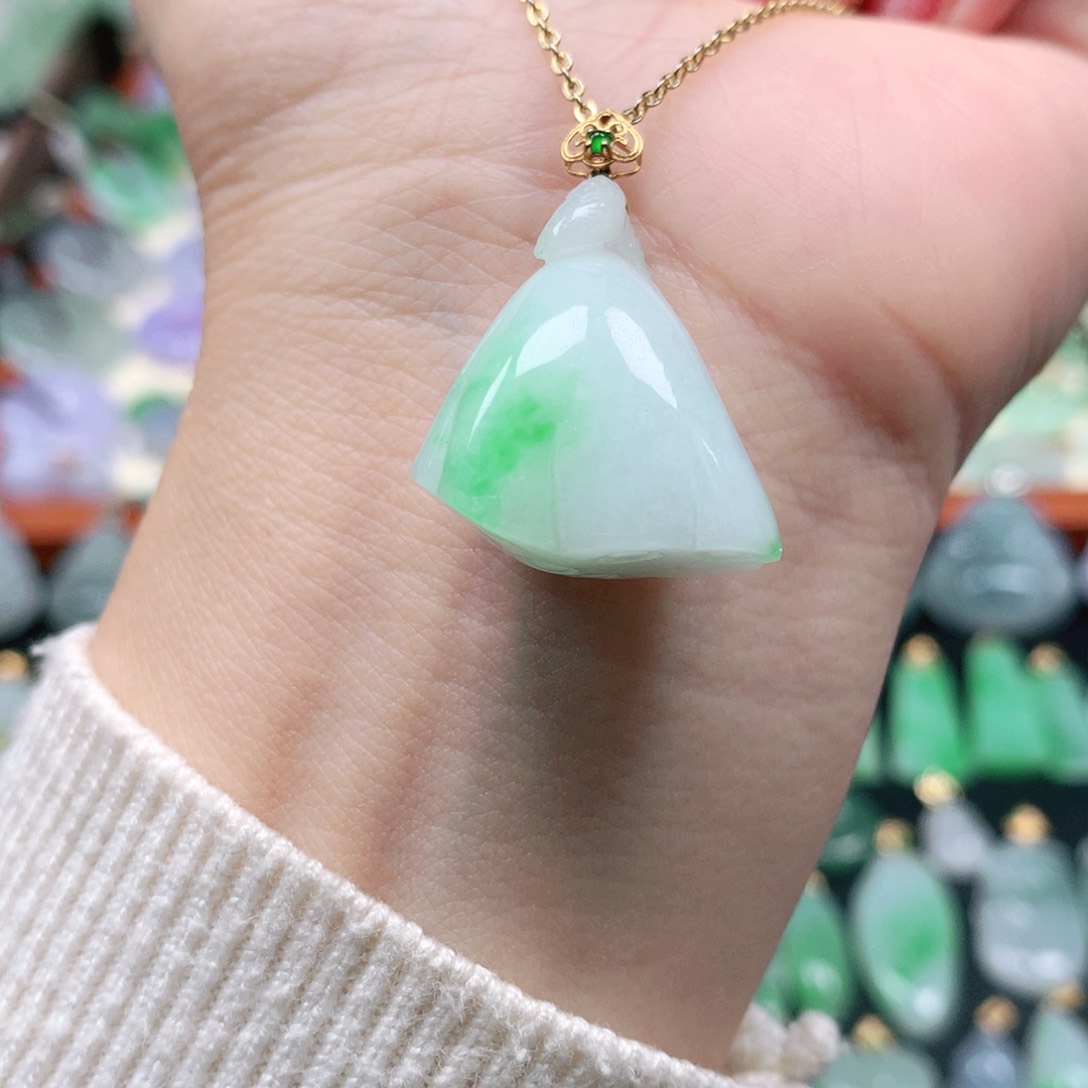 吊坠(不含链)18K金镶嵌翡翠