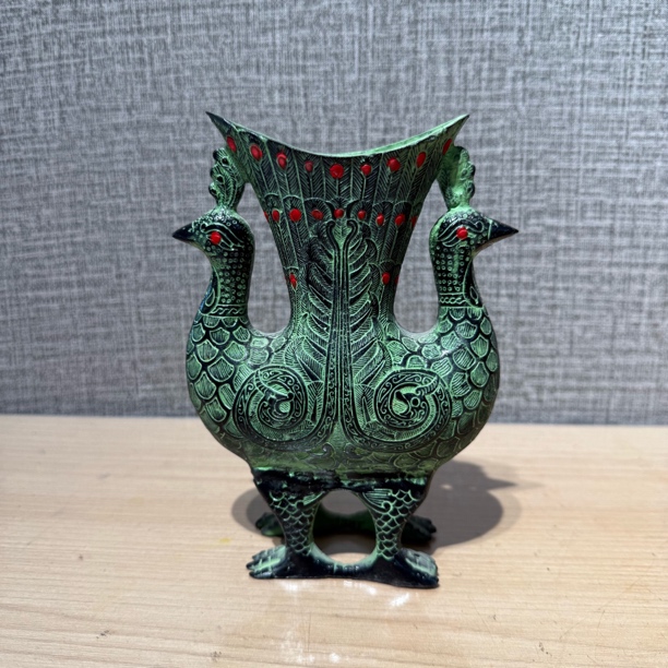 青铜器双凤杯，高16厘米青铜材质，客厅、办公桌摆件，家居摆件