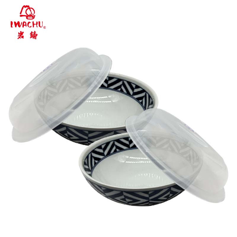 日本无铅釉几何纹大面碗一对