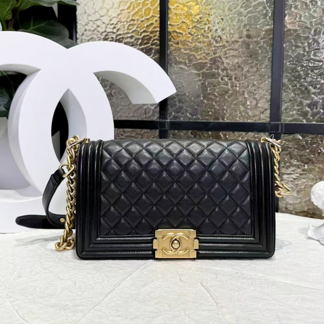 95新 Chanel/香奈儿 Chanel黑金中号leboy  25020032-03