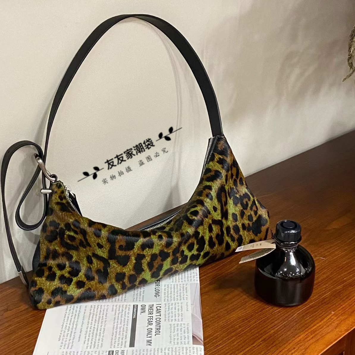 【友友家】复古豹纹牛皮单肩斜挎包小众设计时髦高级感