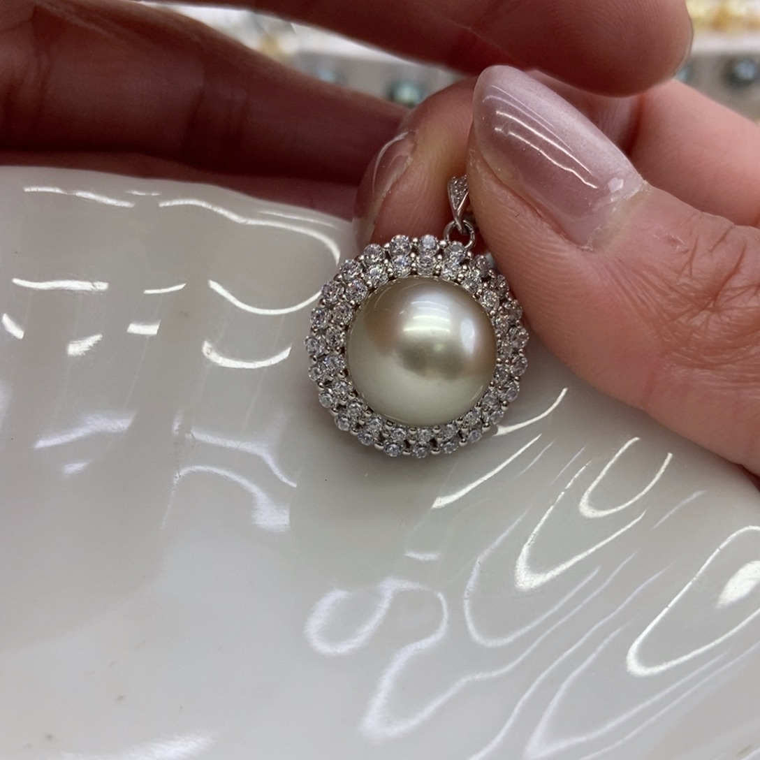 海水珍珠银S925镶嵌吊坠(不含链)