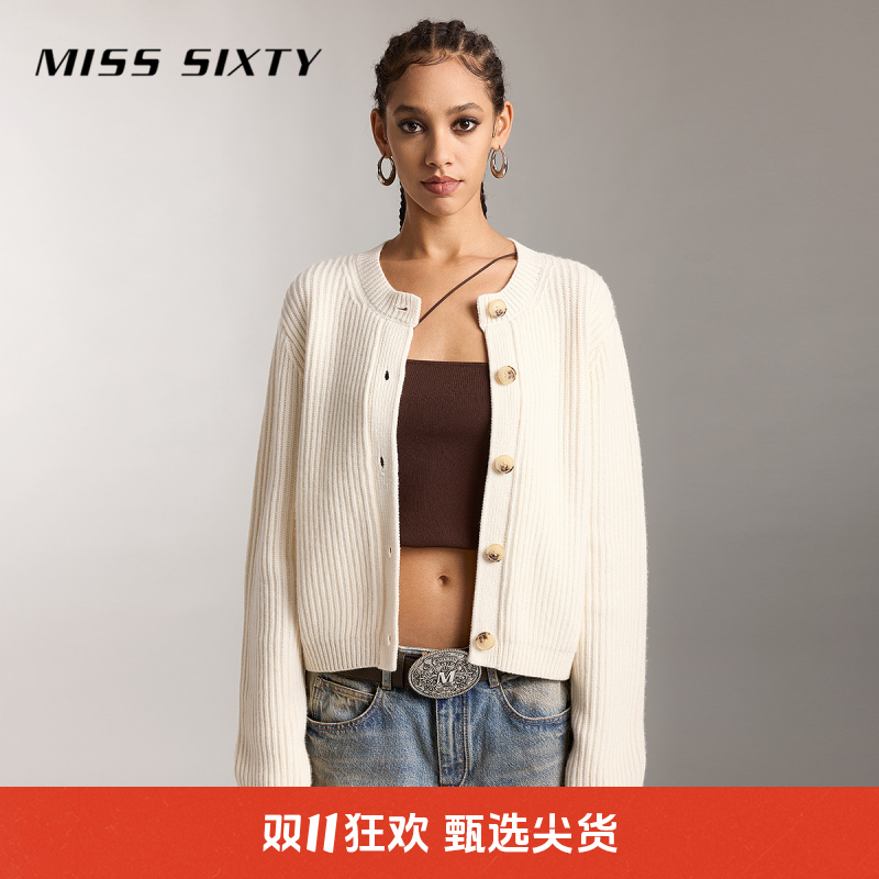 【陈大可专属】Miss Sixty绵羊毛针织衫外套女圆领宽松短款气质0038