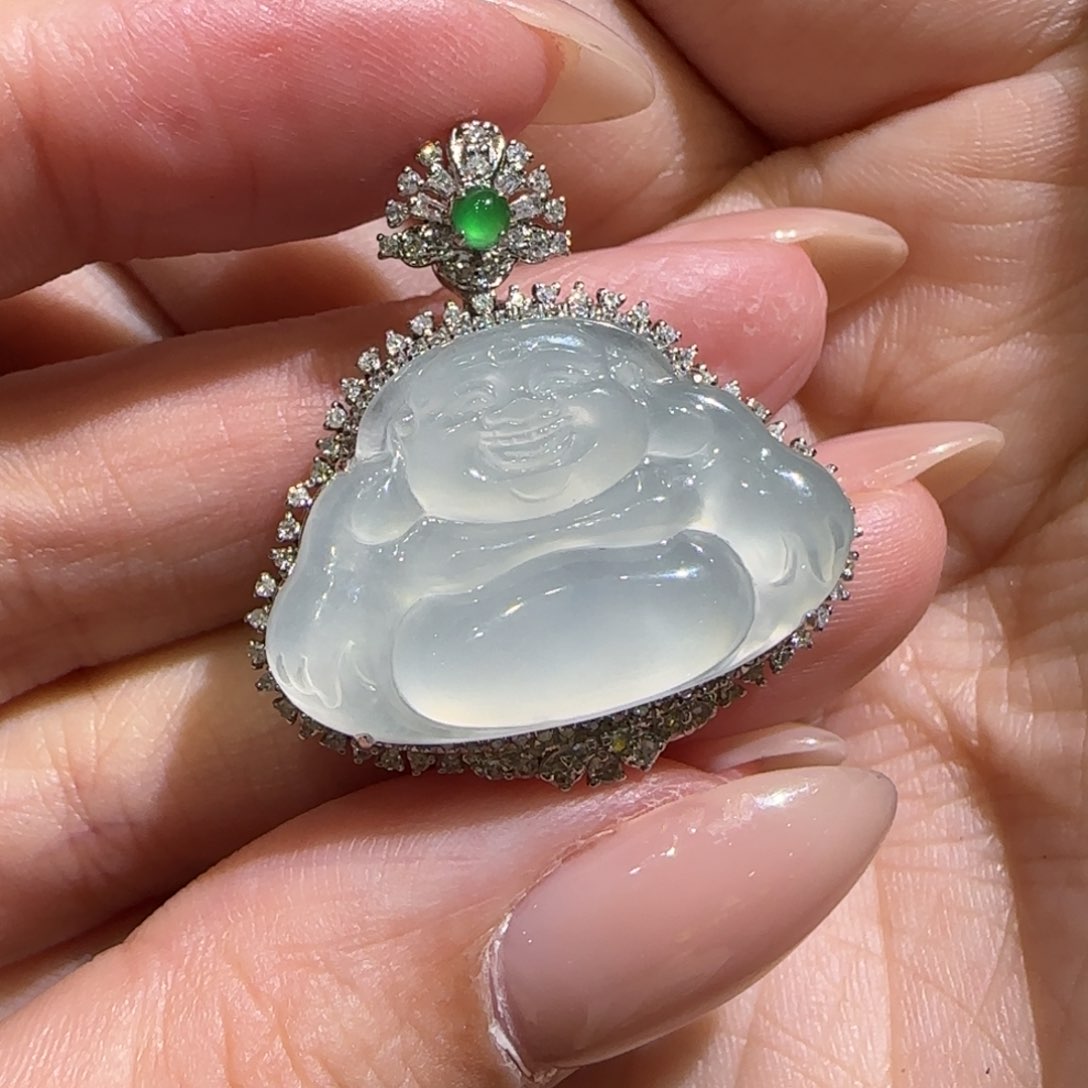 【闪购商品】翡翠18K金镶嵌颈饰用****8天然缅甸A货翡翠