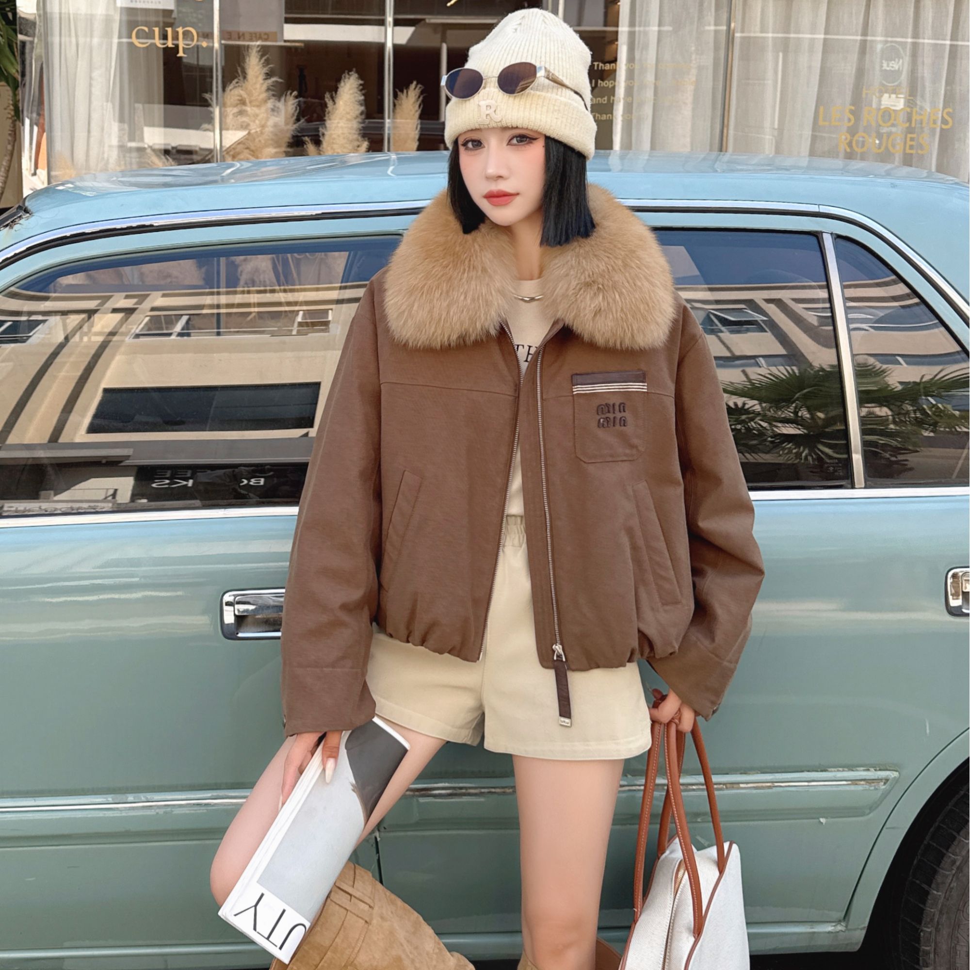 【beibeifur】2025海宁新款狐狸毛领夹克短款鹅绒外套时尚休闲风