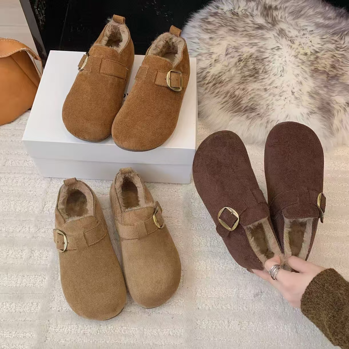 518新款加绒魔术贴博肯鞋休闲百搭