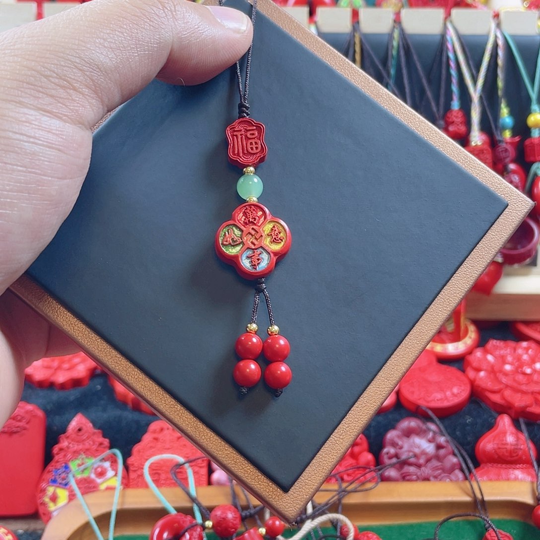 书***雨天然辰砂含辰砂工艺品彩绘万事如意手机坠