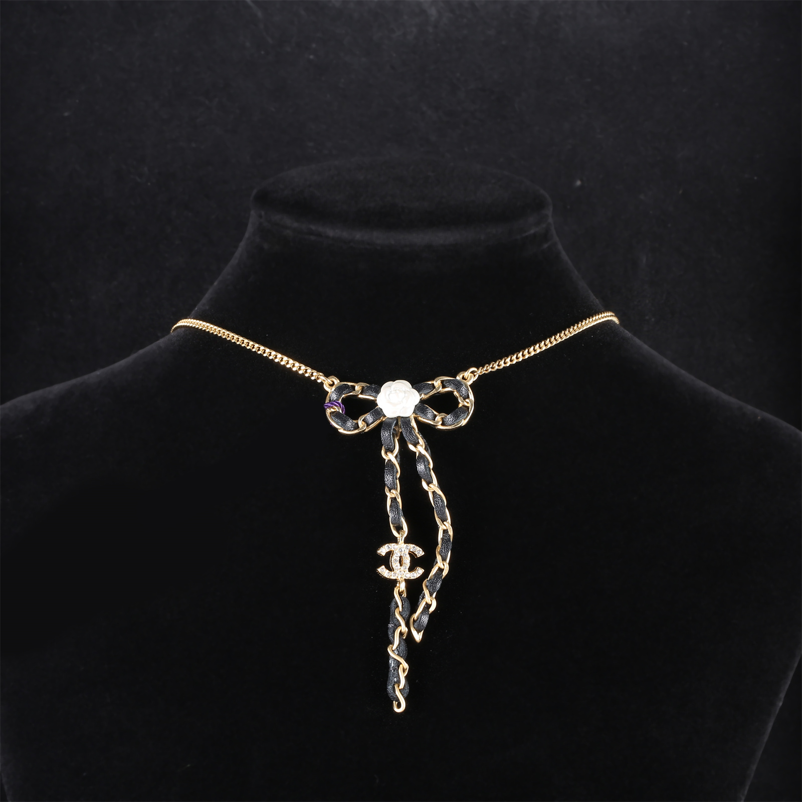 99新 Chanel/香奈儿 -100 小花6欢 20A 合金 蝴蝶结皮穿链 项链