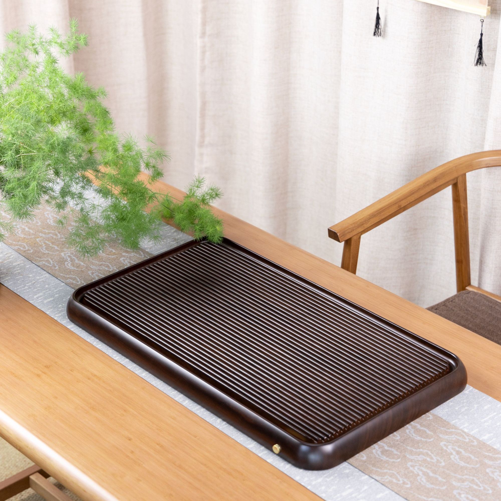 满意70*40*4（黑檀色）新款家用茶盘实木整块高端茶台茶海专用办公