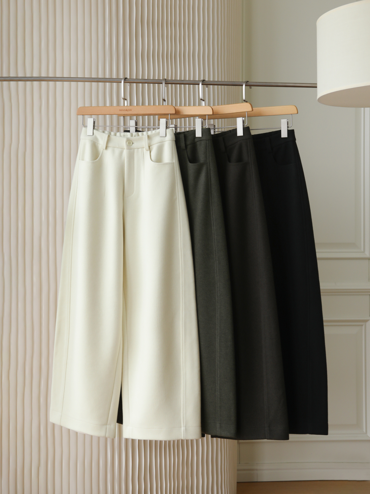 玛氏嘉敏 过冬穿的厚实羊毛混纺绒感阔腿裤 立裁直筒裤652354