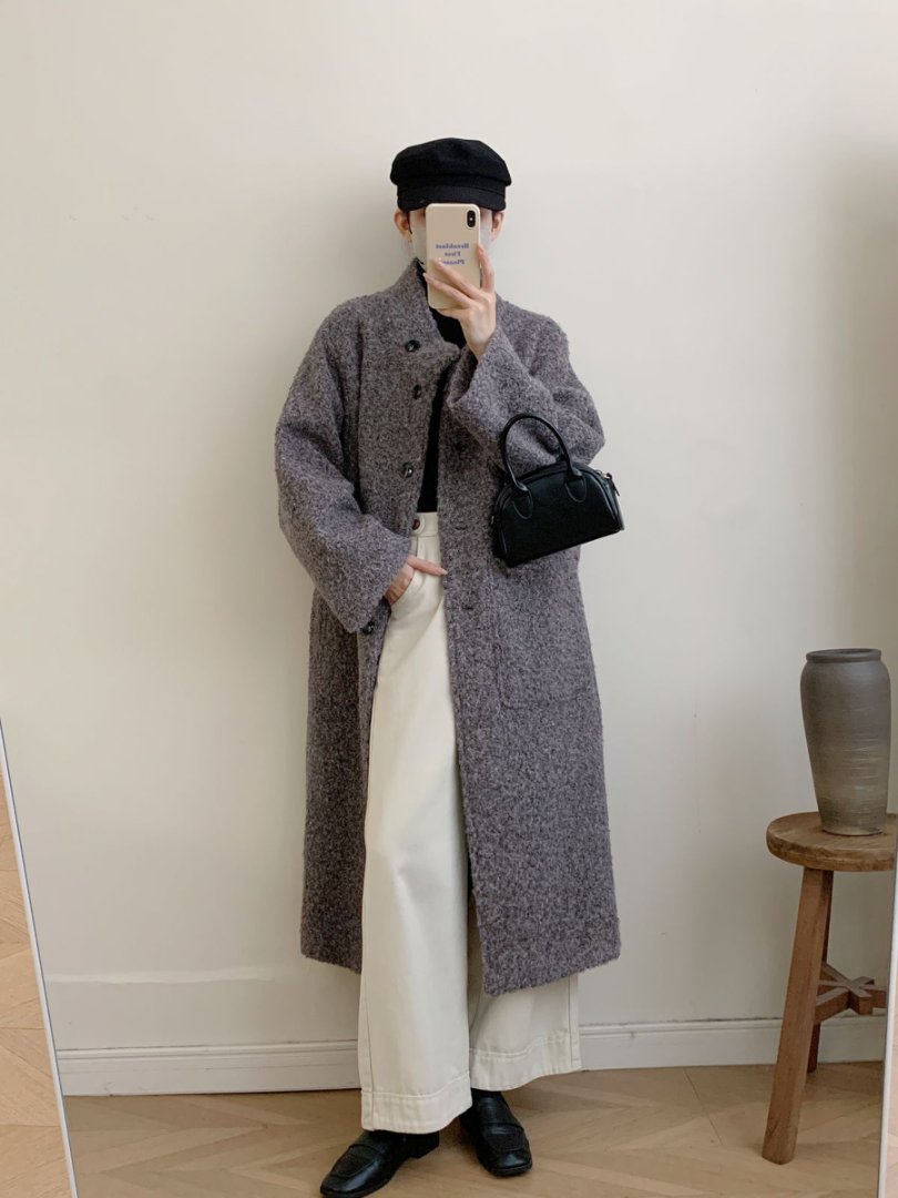 【首尔初雪】秋冬新款韩版大衣直筒加棉加厚毛呢大衣2586