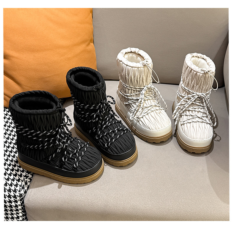 厚底时尚绑带雪地靴女2024新款冬季保暖加绒加厚防水防滑滑雪鞋