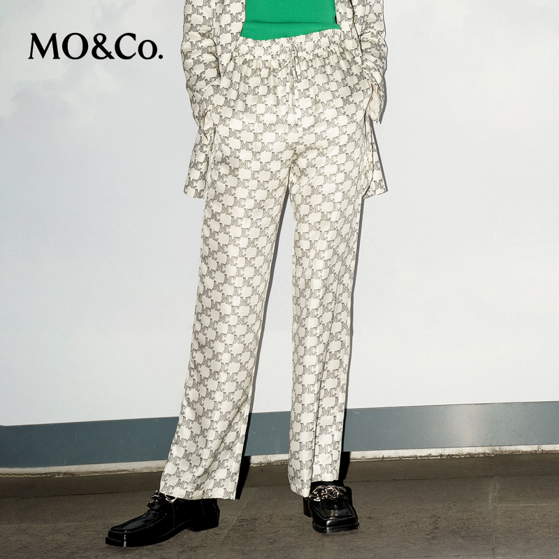 【千颂妮专享】MOCO春LOGO抽绳高腰长裤休闲裤MBB1PAT009