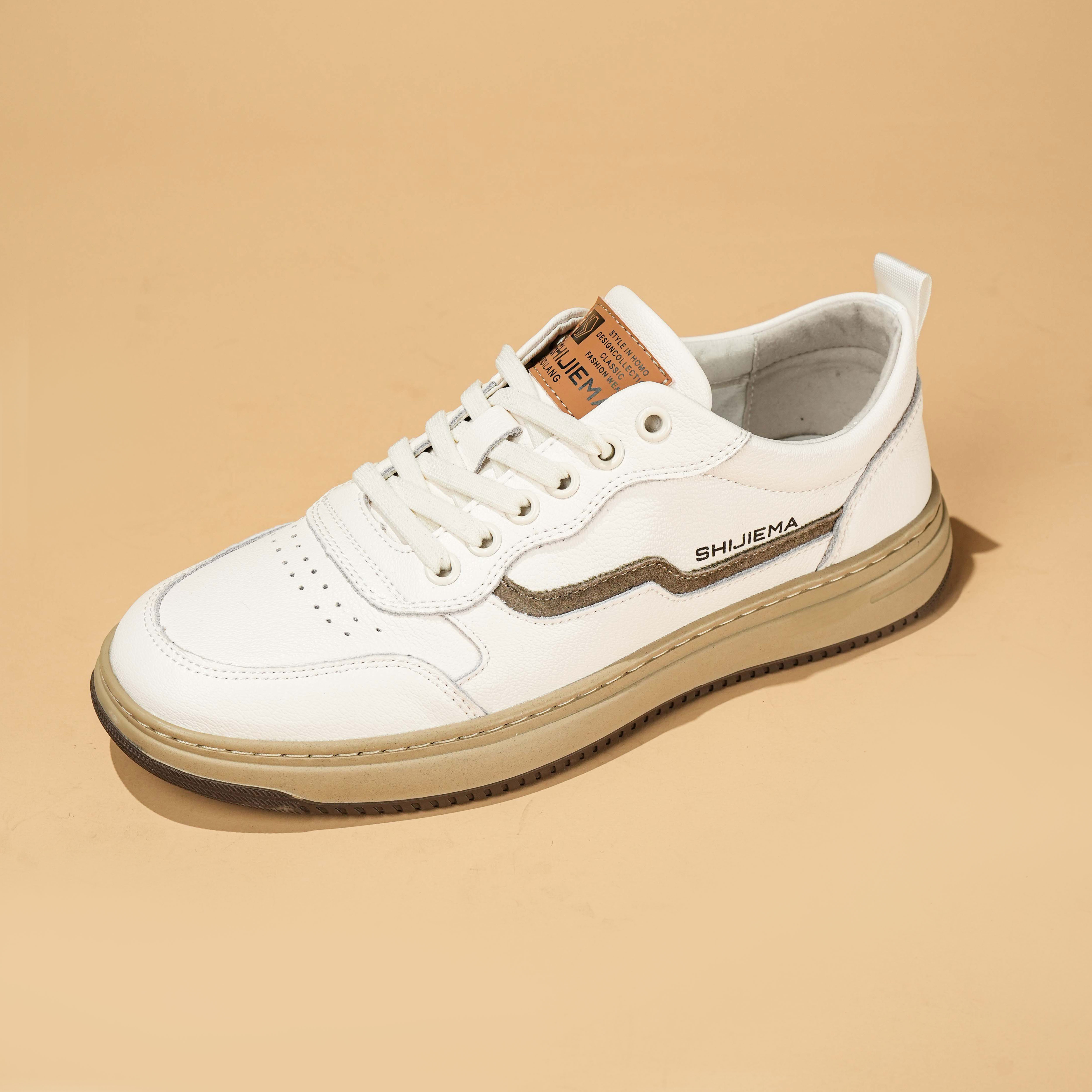 舒适真皮小白鞋平底男士休闲板鞋透气系带运动鞋单里加绒S-4665