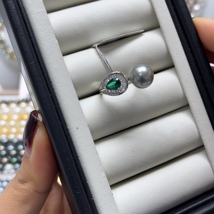 海水珍珠戒指银S925镶嵌9-10mm