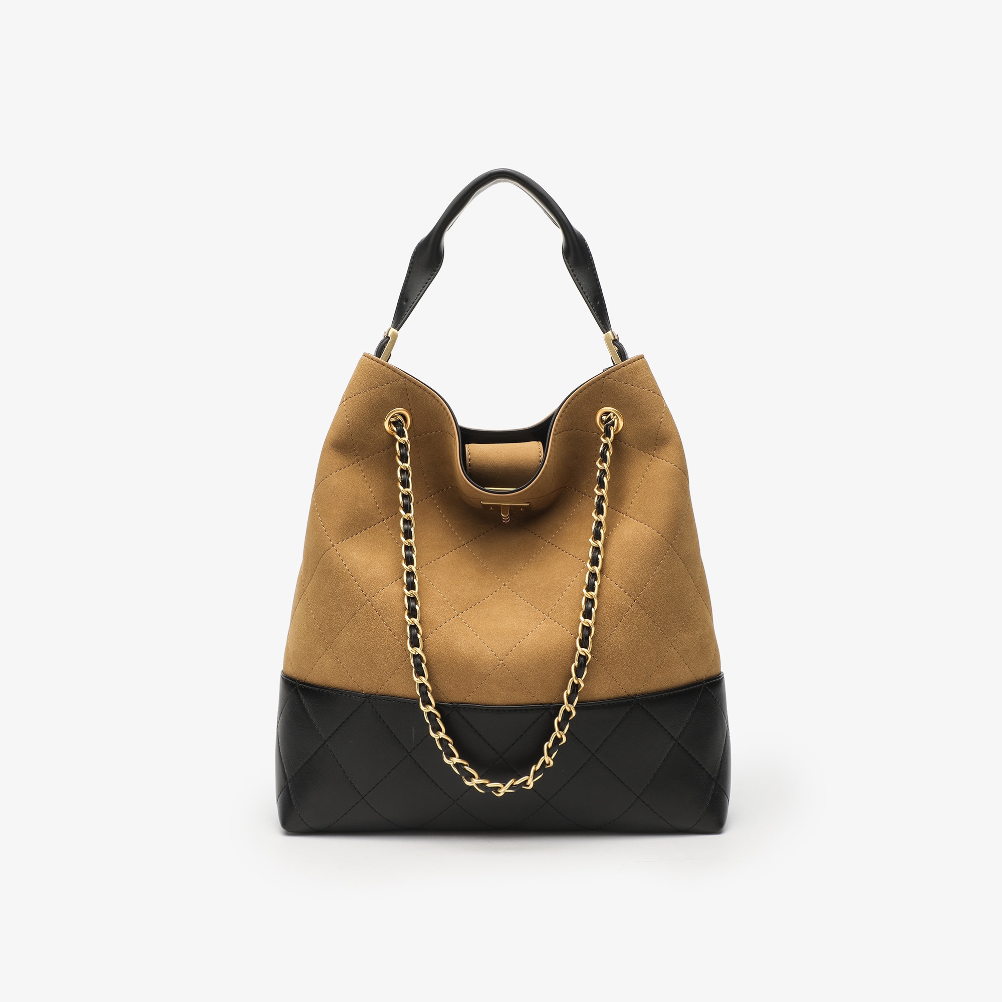 COVERAL KLORS卡尔蔻斯时尚菱格链条水桶包简约拼色通勤手拎包