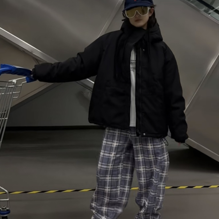 【格子加绒休闲裤】蒙蒙潮童2025冬男女童中大童嘻哈街舞加绒休闲裤