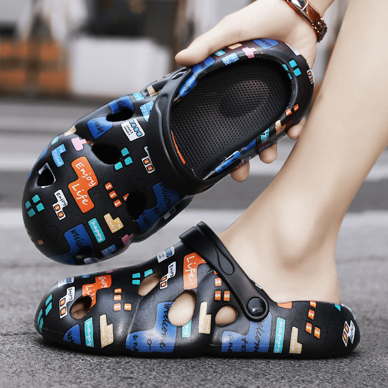 夏季潮流软底洞洞鞋防滑拼色凉鞋情侣外穿休闲厚底沙滩鞋拖鞋