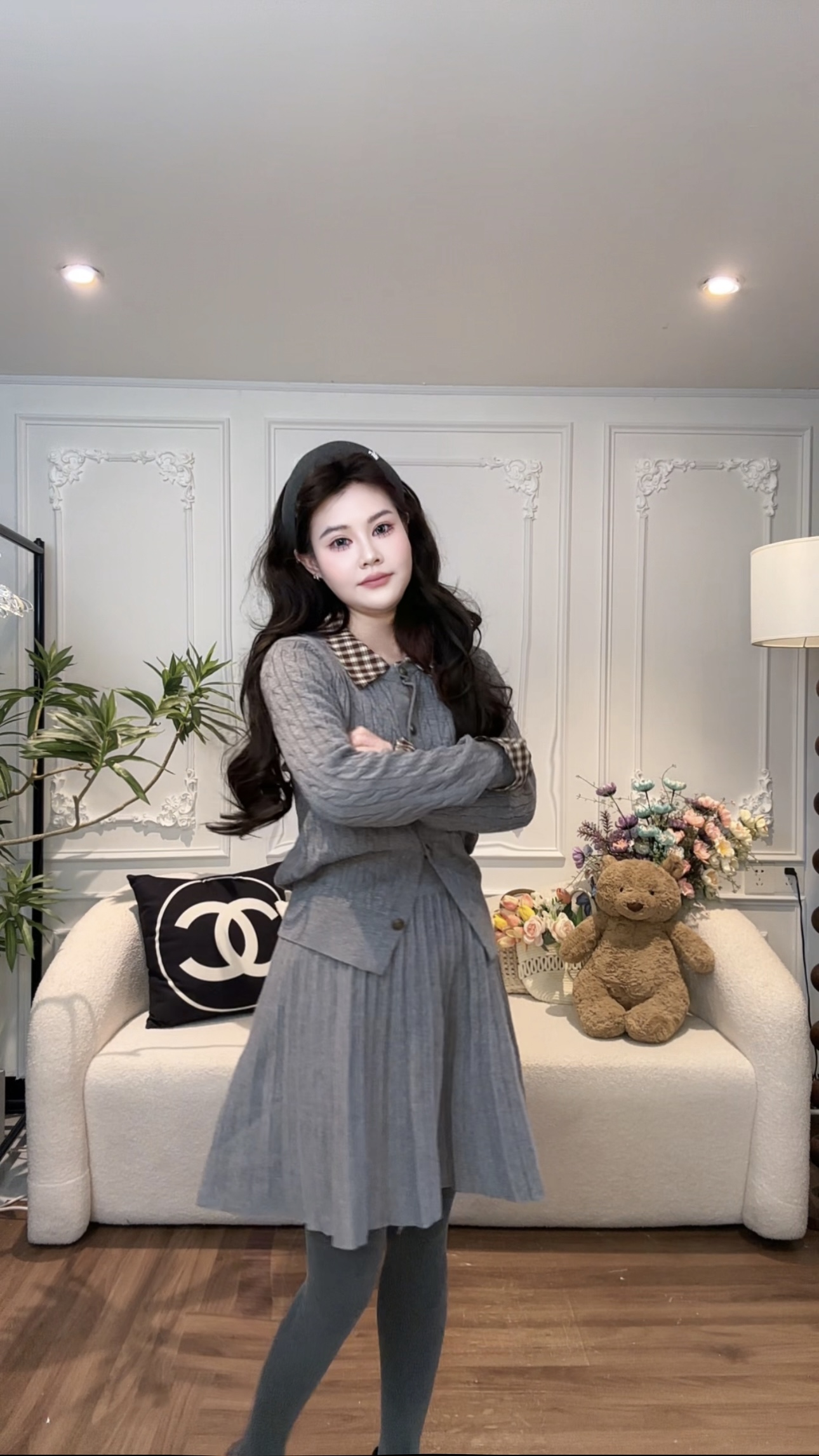 【凛冬恋歌】韩系高智感假两件棕色秋冬小个子收腰百褶裙
