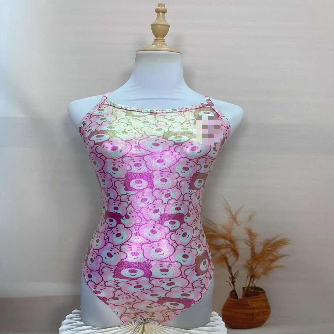 卡哇伊风单层不带垫中叉竞速连体泳衣