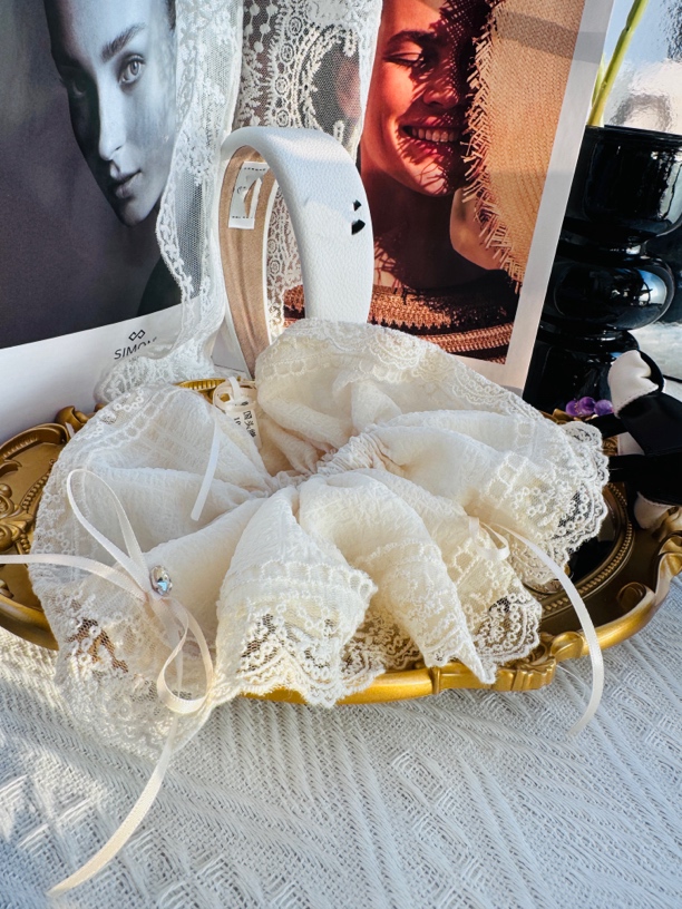 韩国减龄芭蕾风丝带蝴蝶结水钻肥肠圈布艺蕾丝花边大号发圈头饰女